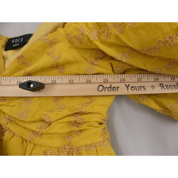 VICI Womens Small Babydoll Top Divine Puff Sleeve Peasant Boho Mustard - Picture 4 of 9